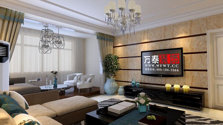 潍坊高新城市广场150平三居室装修现代简约风格案例