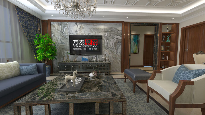 潍坊中央生活城120平三居室装修新古典风格设计案例