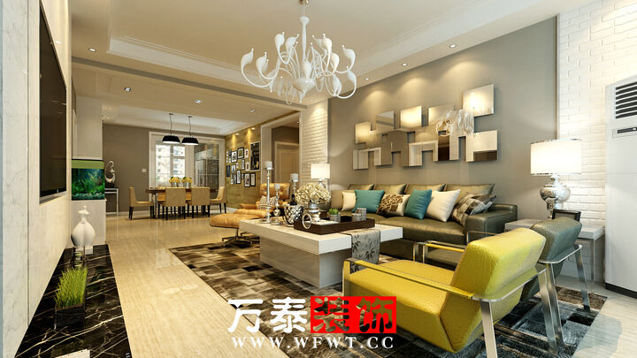 潍坊万达广场140平三居室装修现代风格设计案例