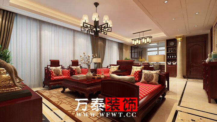 潍坊市德润绿城180平中式风格家装设计案例