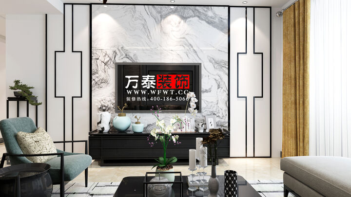 潍坊潍柴佳苑140平三居室新中式风格设计案例