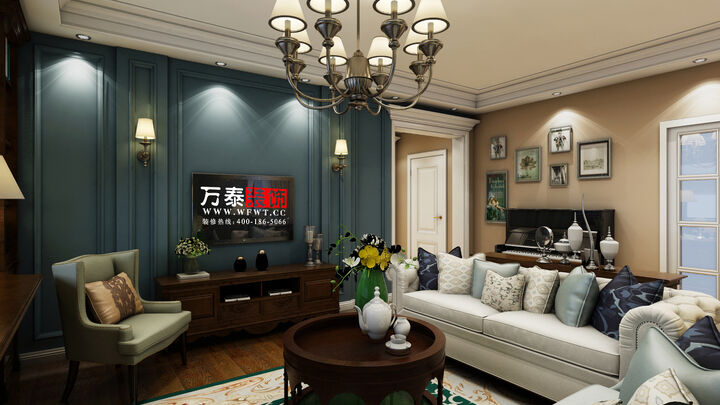 潍坊祥泰世家140三居室装修美式风格设计案例